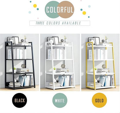 IOTXY 4 Tier Open Bookshelf - Steel and Wood Display Stand, 50CM Width Floor-Standing Bookcase, Black