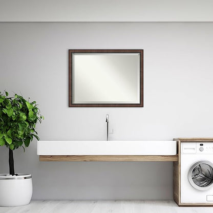 Amanti Art Brown Bathroom Mirror for Over Sink, 34x44 Caleb Brown Rectangle Vanity Mirror, X-Large Rustic Farmhouse Frame, Hangs Horizonally and Vertically, Bathroom Wall Decor, Beveled Edge