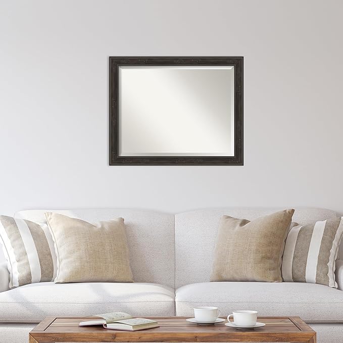 Amanti Art Brown Wall Mirror 26x32 Shipwreck Greywash Narrow Rectangle Bathroom Mirror for Wall Decor Living Room, Large Traditional Frame, Hangs Horizonally and Vertically, Bathroom Decor, Beveled