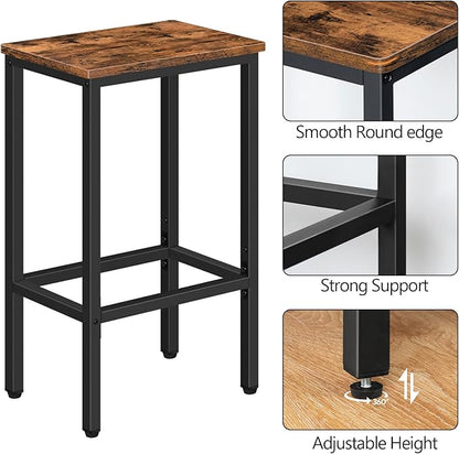 Bar Stools, Set of 2 Bar Chairs, Kitchen Breakfast Bar Stools with Footrest, 25.8" Dining Stools, Rectangular Industrial Bar Chairs, for Dining Room, Kitchen,Rustic Brown BAHR0101Z