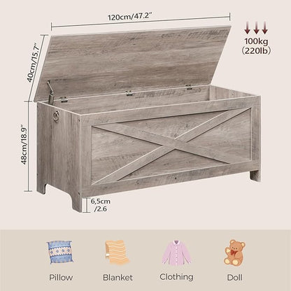 47.2" Toy Chest, Sturdy Entryway Storage Chest with Safety Hinges, Retro Toy Box, Wooden Look Accent Furniture for Living Room, Bedroom, Greige SCGY48801N1