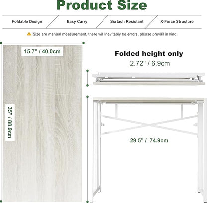 Small Folding Desk 35 inch, No Assembly Required Small Office Desk, Writing Gaming Computer Camping Table, Beige