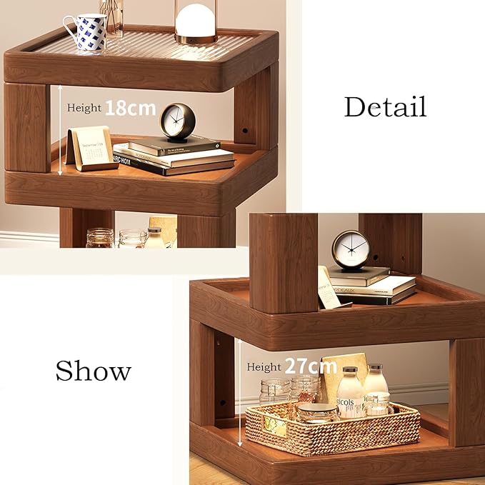 Solid Wood Nightstand,End Tables Bedroom Small Shelf Modern Nightstand Wood Side Table (Walnut Brown-21.3 * 15.8 * 15.8)