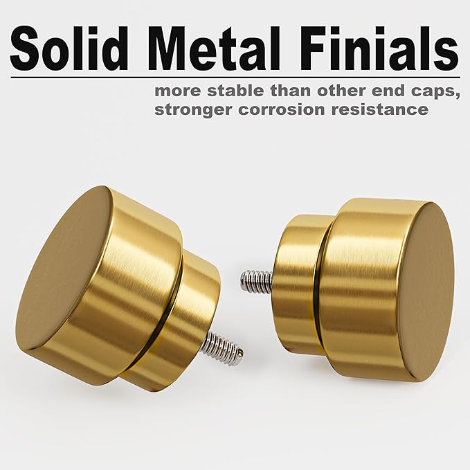 2 Pack Modern Gold Curtain Rods for Windows 66 to 120 Inches Adjustable Heavy Duty 1" Diameter Brass Window Curtain Rod with Solid Metal Finials for Outdoor Farmhouse Bedroom Kitchen Living Room