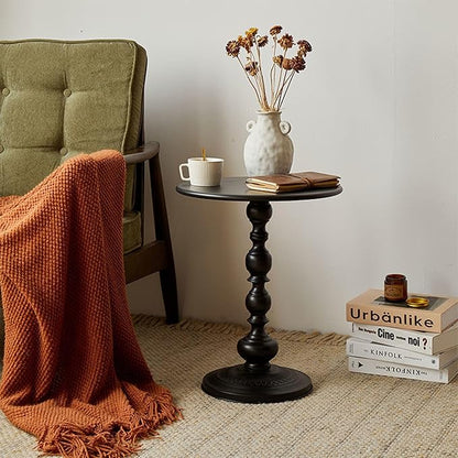 Chic Vintage Round Side Table with Elegant Roman Columns - Sturdy Metal Construction, Perfect for Coffee, End, Tea, or Leisure Use in Living Room or Bedroom Decor (Black Small 1 Pack)