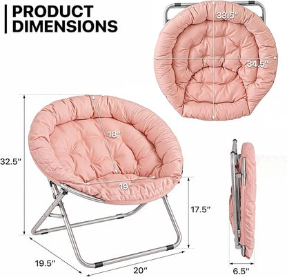 MoNiBloom Round Folding Saucer Chairs Set of 2 for Bedroom Living Room Dorm Foldable Metal Frame Comfy Soft Lounge Lazy Cozy Moon Chairs for Teens (Pink)