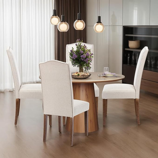 Stylish Upholstered Parsons Dining Chair Kitchen with Silver Nailhead Trim and Sturdy Solid Wood Legs