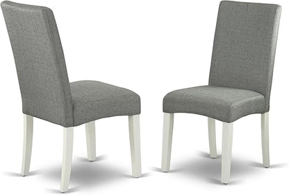 East West Furniture AMDR3-LWH-07 3 Piece Dining Table Set for Small Spaces Contains a Round Kitchen Table with Pedestal and 2 Gray Linen Fabric Upholstered Chairs, 36x36 Inch, Linen White