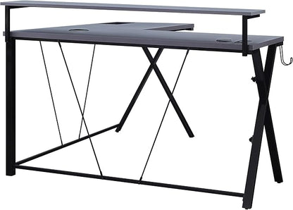 OSP Home Furnishings Checkpoint Battlestation L Shaped Gaming Desk with RGB LED Lights, Black