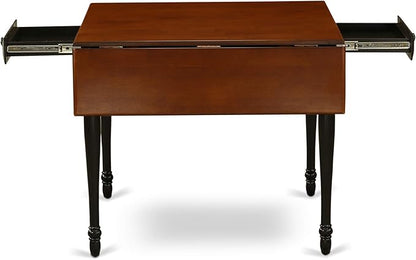 East West Furniture MZNI5-BCH-W 5 Piece Kitchen Table Set for 4 Includes a Rectangle Dining Room Table with Dropleaf and 4 Solid Wood Seat Chairs, 36x54 Inch, Black & Cherry