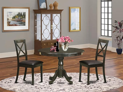 East West Furniture HLBO3-CAP-LC 3 Piece Dining Table Set for Small Spaces Contains a Round Dining Room Table with Pedestal and 2 Faux Leather Upholstered Chairs, 42x42 Inch, Cappuccino