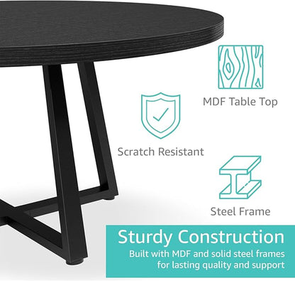 Black Round Dining Table for 6 - Modern Circle 51 Inch Large Room Kitchen Dinning Tables for 4 to 6 Person Seats Small Spaces Wood Dinner Mesa De Comedor Redonda