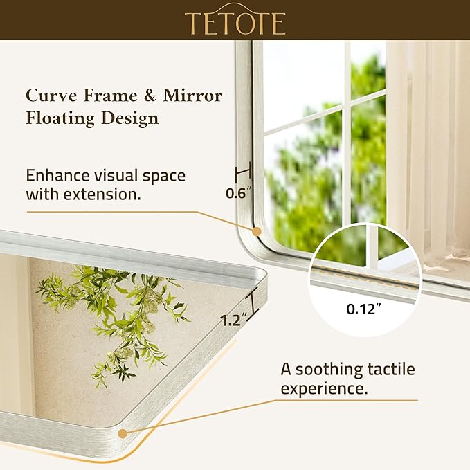 TETOTE 36 x 36 Inch Brushed Nickel Mirror Metal Framed Bathroom Mirror, Tempered Glass, Modern Farmhouse Wall Mounted Mirror for Decorative(Horizontal/Vertical)