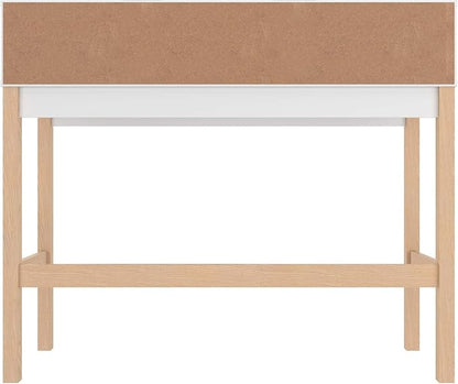 Manhattan Comfort Bowery 47 Inch Mid Century Modern Home Office Desk, Study Table or Entryway Furniture with 2 Cubbies and Rustic Wood Base, White/Oak