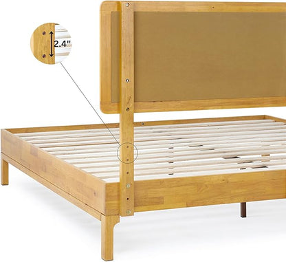 Bme Nipe Queen 14 Inch Bohemian Bed Frame with Adjustable Woven Headboard - Rustic & Vintage Unique Style with Acacia Wood - No Box Spring Needed - Easy Assembly - Natural