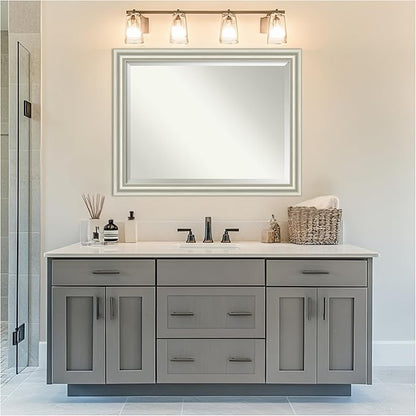 Amanti Art Bathroom Mirror for Over Sink, 36x46 Sophia Silver Rectangle Vanity Mirror, X-Large Traditional Frame, Hangs Horizonally and Vertically, Bathroom Wall Decor, Beveled Edge