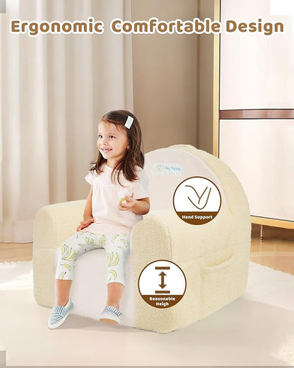 Toddler Chair, Comfy Foam Kids Couch with Soft Velvet Cover, Toddler Couch for Gaming and Studying, Kids Sofa That Fits Nicely with Any Modern Decor, Beige