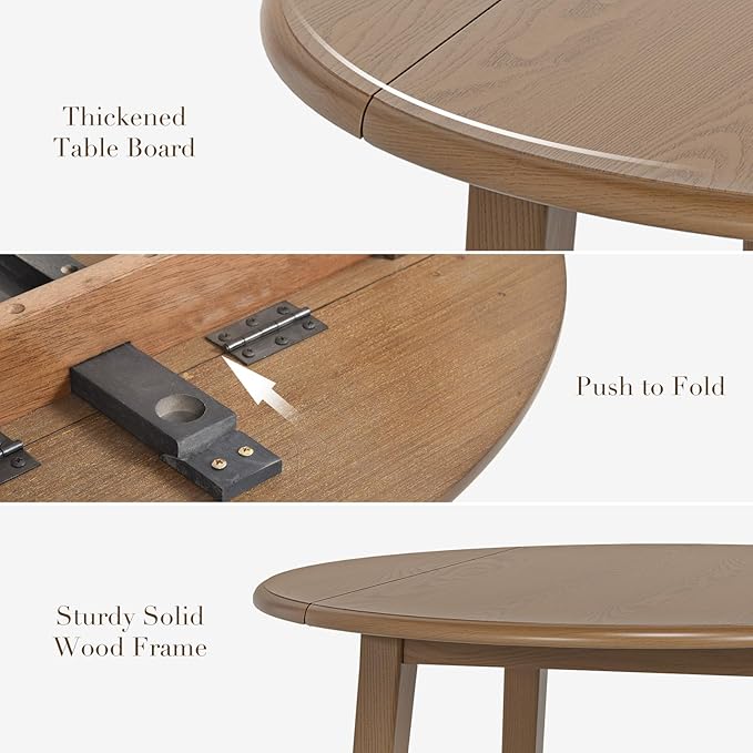 COLAMY 3-Piece Extendable Dining Table Set for 2, 36" Kitchen Round Wood Table with 2 Wooden Dining Room Chairs,Light Brown/Light Brown