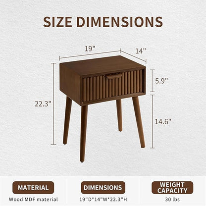 COSIEST Modern End Table w Striped Pattern, Mid-Century Nightstand w Storage Drawer, Small Wood Accent End Table for Bedroom, Living Room