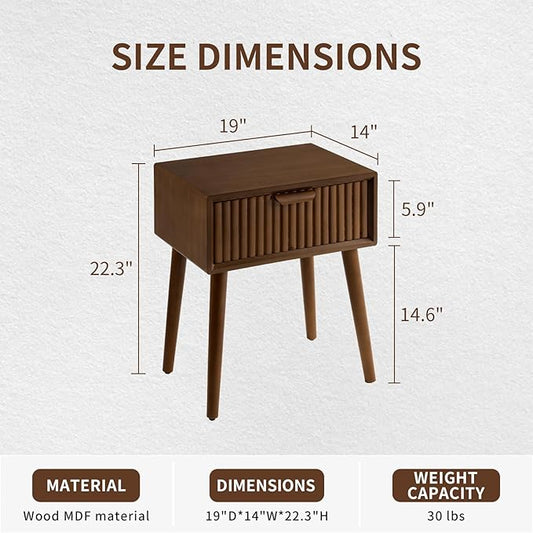 COSIEST Modern End Table w Striped Pattern, Mid-Century Nightstand w Storage Drawer, Small Wood Accent End Table for Bedroom, Living Room