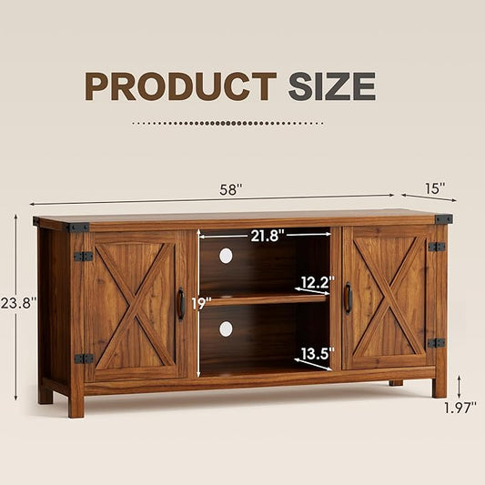 YESHOMY Farmhouse Buffet & Sideboard, 58" Kitchen Storage Cabinet with Adjustable Shelves & Doors, Wood Coffee Bar for Living Room, Entryway, Brown