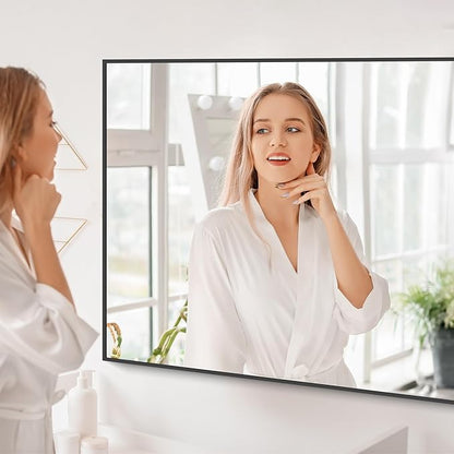 Black Bathroom Mirror for Wall, 30x48 Inch Rectangle Mirrors with Metal Frame, Modern Vanity Wall Mirror Decor for Bathroom Living Room, Entryway Hangs Horizontal or Vertical
