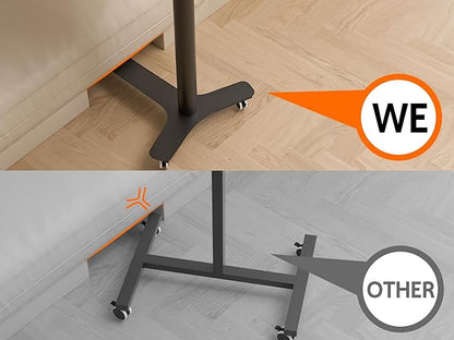 Rolling Adjustable Height Desk with Drawer and Wheels, Portable Small Standing Desk Pneumatic for Home Office, Mobile Computer Laptop Cart, Medical Sofa Overbed Table, Black