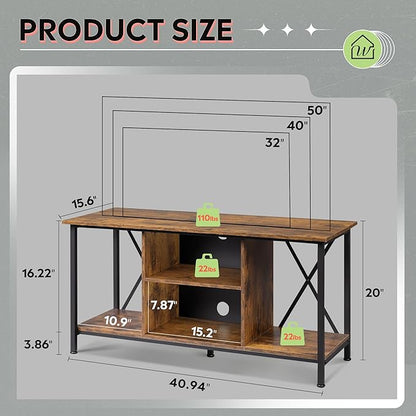 WLIVE TV Stand up to 45 Inch TV, 41" Entertainment Center with Open Storage Shelf for Living Room, Rustic Brown