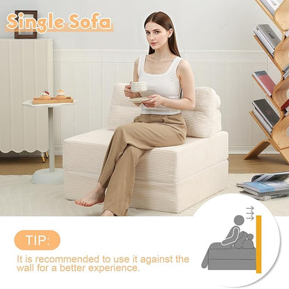MeMoreCool Instant Guest-Ready Comfort — Convertible Sofa Chair for Small Apartments & dorms, Folds into a futon with Pillow, no Assembly, Space-Saving Design, Perfect for overnights & Studios, Beige