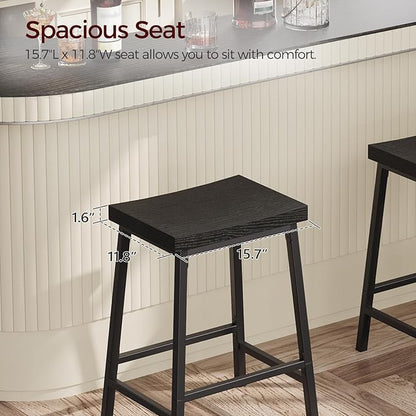 Bar Stools, Counter Height Bar Stools Set of 2, 23.7 Inch Saddle Stools with Footrest, Kitchen Stools, Industrial Style, for Dining Room, Counter, Bar, Black BABK0801