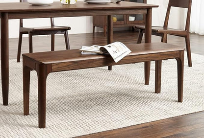 Dining Bench, Wood Bench Solid Oak Wooden Bench Indoor Dining Room Table Home Bedroom Bed End Restaurant Modern Hallway Furniture (Walnut Color, 60" W x 13.8" D x 17.7" H)