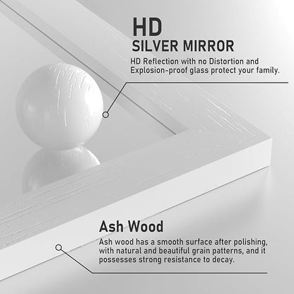 PAIHOME Large White Bathroom Mirror, Farmhouse Horizontal Rustic Square Mirror for Wall Wood Framed Vanity Mirrors, Barn Door Style Decor Living Room Entryway Bedroom Mirrors, 40x26INCH