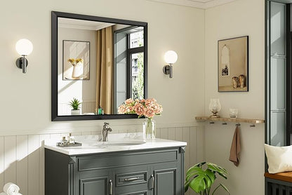 40x38 Inch Black Bathroom Mirror for Wall, Thick Metal Framed Rectangle Mirrors for Over Sink, Bedroom, Living Room, Entryway, Anti-Rust, HD Tempered Glass