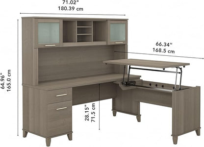 Bush Furniture Somerset 3 Position Sit to Stand L Shaped Desk with Hutch in Ash Gray Ergonomic Height Adjustable Standing Computer/Laptop Table for Home Office