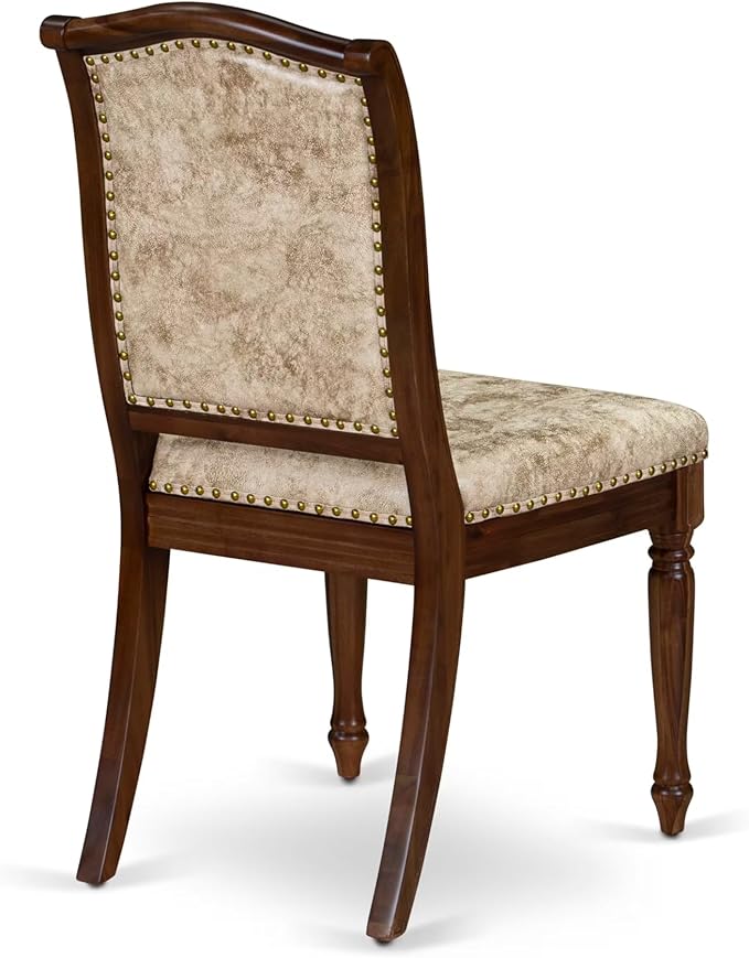 LKMA9-AWA-36 9 Pieces Dining Table Set Includes a Rectangular Dining Table and 8 Light Beige Polyester Fabric Dining Room Chairs, Antique Walnut Finish