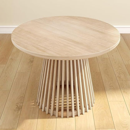 Plank+Beam Lido Round Dining Table, 47", Wooden, Pedestal, Minimalist Kitchen Table for 4 for Dining Room, Blonde
