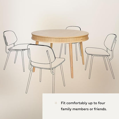 WERMO 47'' Round Dining Table for 4 People - Pre Assembled Round Kitchen Table with 2 Hidden Storages (Oak)