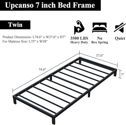 7 Inch Twin Bed Frames No Box Spring Need, Low Profile Metal Platform Twin Size Bed Frame, Heavy Duty Support Bedframes Twin, Easy Assembly