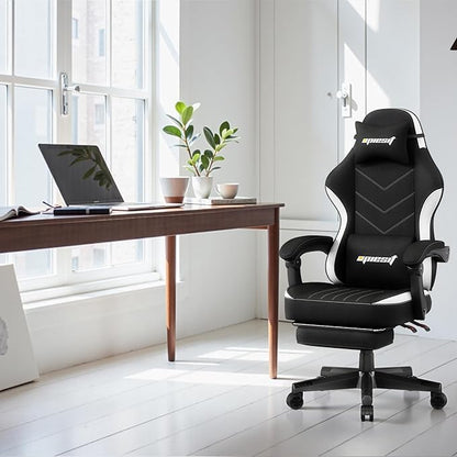 Gaming Chair,Fabric Computer Chair with Pocket Spring Cushion,400 lb Load Capacity,Ergonomic Office Chair with Footrest,Height Adjustable Video Gamer Chair with Lumbar Support(Black)