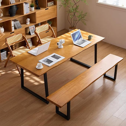 Solid Wood Administrative Computer Desk - Rustic Style Large Office Desk, Modern Minimalist Workstation for Home, Ideal for Learning, Writing, and Professional Use (Dark Yellow, 78.74in)