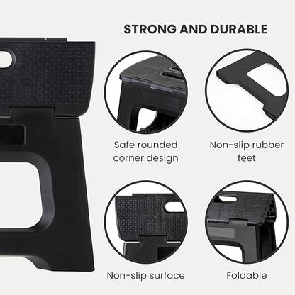 Vigar Compact Step Stool Foldable, 9-inch Step Stools for Adults up to 330 Pound, Lightweight Stool, Non-Slip Folding Step Stool, Black