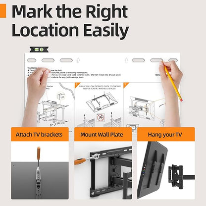 75 85 inch Full Motion TV Wall Mount for 40-86'' TV Mount, Heavy Duty Adjustable articulating Bracket Tilt Swivel Extension Level, VESA 600x400mm, 16" Studs, 132 lbs for 65 70 75+ TVs