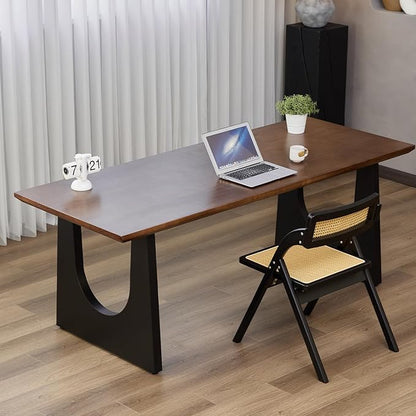 Wooden Executive Office Desk Computer Table Multi-Sized High Cost Performance Stylish Design Metal Legs Versatile Use for Office or Dining Casual Table (Walnut Color, 62.99in)