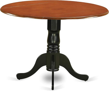 East West Furniture DLNI3-BCH-LC 3 Piece Dining Set Contains a Round Dining Room Table with Dropleaf and 2 Faux Leather Upholstered Chairs, 42x42 Inch, Black & Cherry