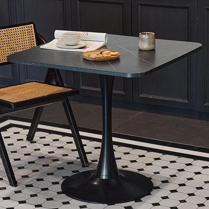 Square Modern Dinning Table 30 inches for 2-4 Bistro Tulip Table with Faux Marble top,Easy Assemble,Sturdy Metal Frame Diameter 30in*H28.74in (Black, 30in)