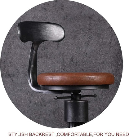 Diwhy Industrial Vintage Bar Stool, Kitchen Counter Height Adjustable Pipe Chair, Cast Iron Stool, Swivel Bar Stool with Backrest, Silver, Fully Welded Set of 2 Brown Upholstered