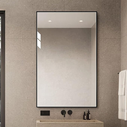 Black Bathroom Mirror for Wall, Rectangle Mirrors with Metal Frame, Modern Vanity Wall Mirror Decor for Entryway Hangs, Bathroom Living Room Horizontal or Vertical (Black, 36" L x 30" W)