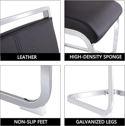 Dining Chairs Set, Kitchen Modern Metal Chairs with Faux Leather Padded Seat High Back and Sturdy Chrome Legs, Chairs for Dining Room (Black, Set of 6)