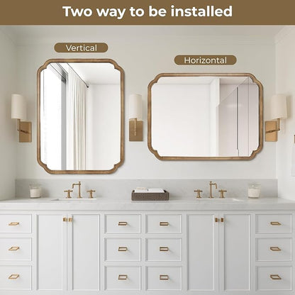 WallBeyond 30" x 40" Rounded Corner Arch Wall Mirror with Wood Frame for Entryway, Living Room or Bedroom Home Decor - Light Woodgrain, Honey-Colored