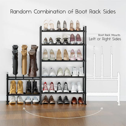 Shoe Rack Organizer and Storage - 5 Tier Metal+Non-woven Fabric Shoe Rack with Boot Storage & Side Any Combination - Space Saving Shoe Shelf for Entryway, Bedroom, Garage, Small Spaces